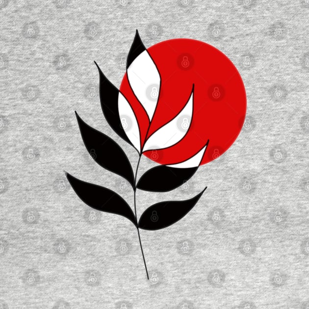 Modern, Minimalist Leaf and Red Circle by Tenpmcreations